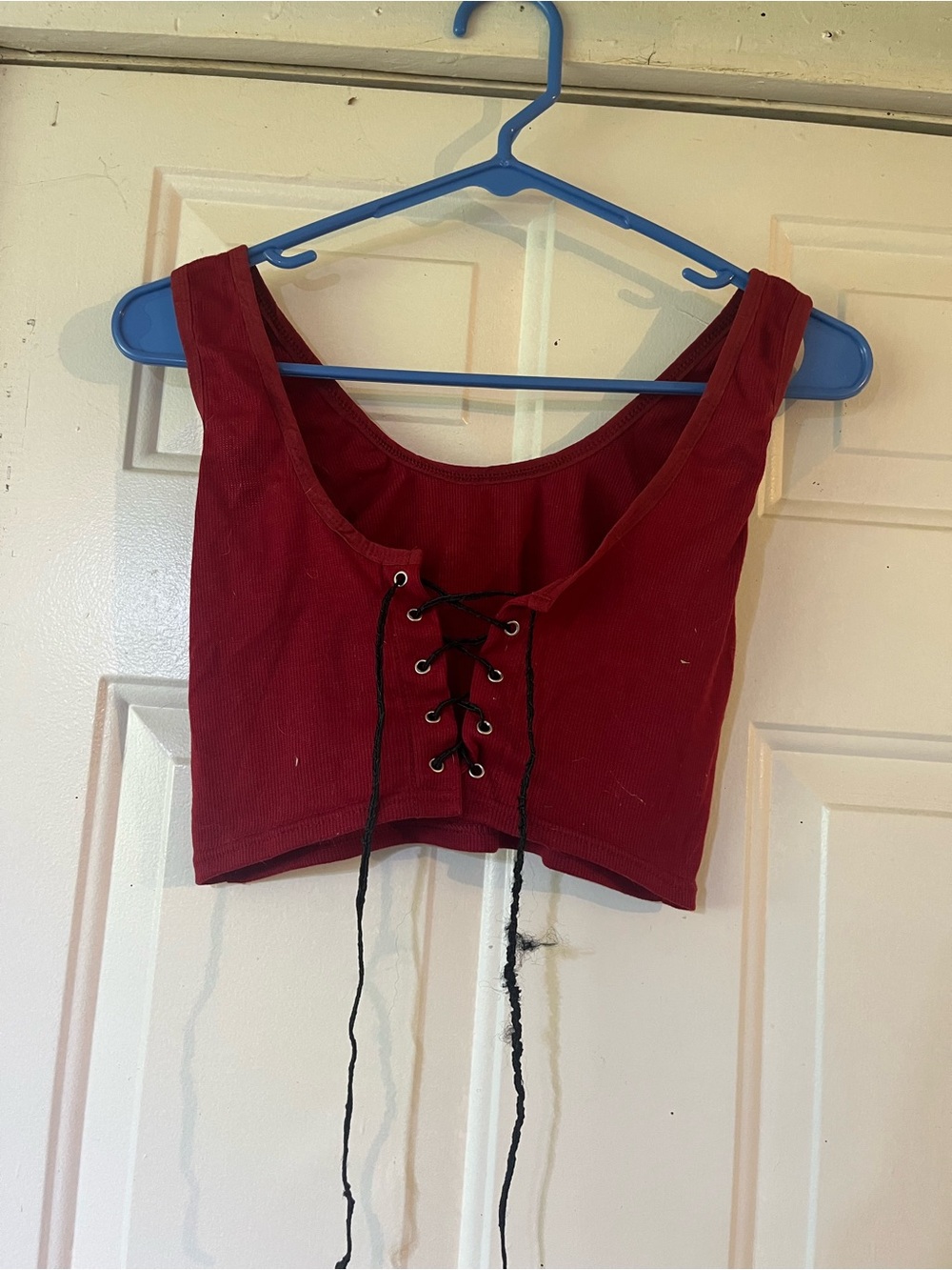 Red Lace-Up Crop Tank Top